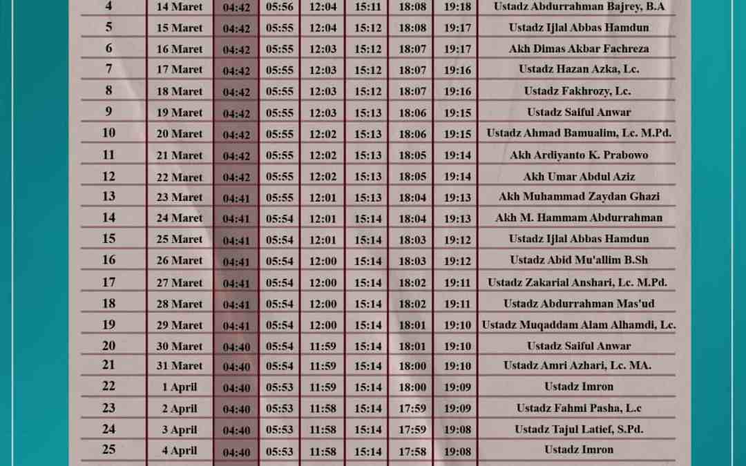 Jadwal Imam Sholat Taraweh 2024